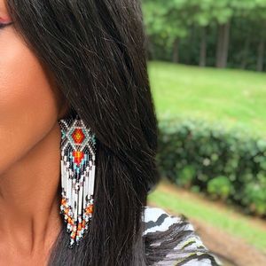 Pretty Handmade beaded long tassel earrings